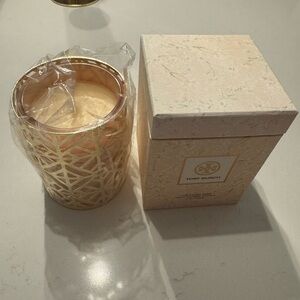 Tory Burch Normandy Rose Candle & Elegant Gold Candle Holder